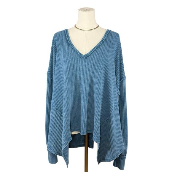 We The Free Oversized Waffle Knit Top | Slouchy V-Neck Long Sleeve Boho Boxy | M - Picture 2 of 11